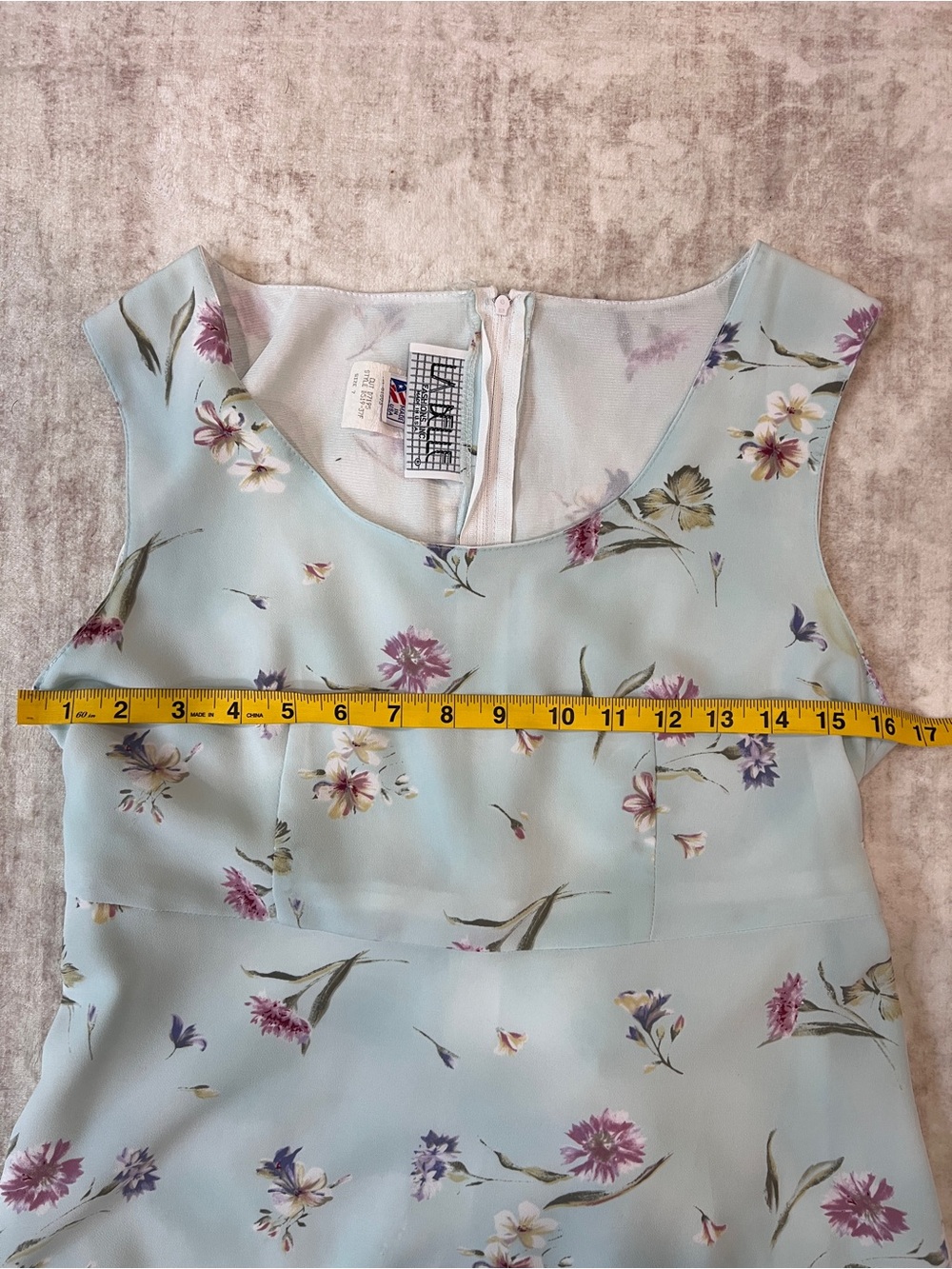 La Belle Vintage 90s Pastel Blue Floral Knee Length Dress Tie Back Bow 7 - Picture 7 of 12